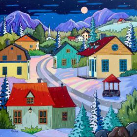 Snow and full moon 20x20-Available at Koyman Gallery Ottawa