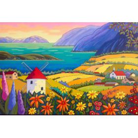 Les sons du moulin a vent 24x36- disponible a Fallen Leaf Art Gallery, Canmore
