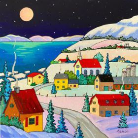 Pleine lune d'hiver 16 x 16- disponible a Fallen Leaf Art Gallery, Canmore