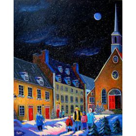 Neige de nuit dans le Vieux Québec 24x30