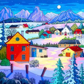 Silence dans la nuit d'hiver 20 x 20- disponible a Fallen Leaf Art Gallery, Canmore
