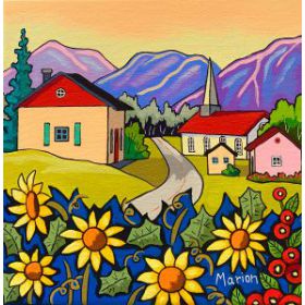 Petit village 8x8 - disponible a Fallen Leaf Art Gallery, Canmore